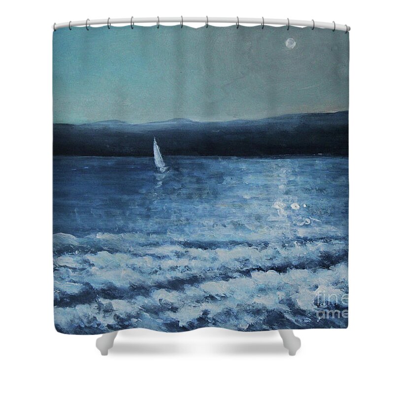 Seascape Shower Curtain featuring the painting Moonlight Sailor by Jane See