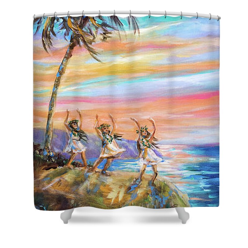 Ocean Shower Curtain featuring the painting Moonlight Salutation by Linda Olsen