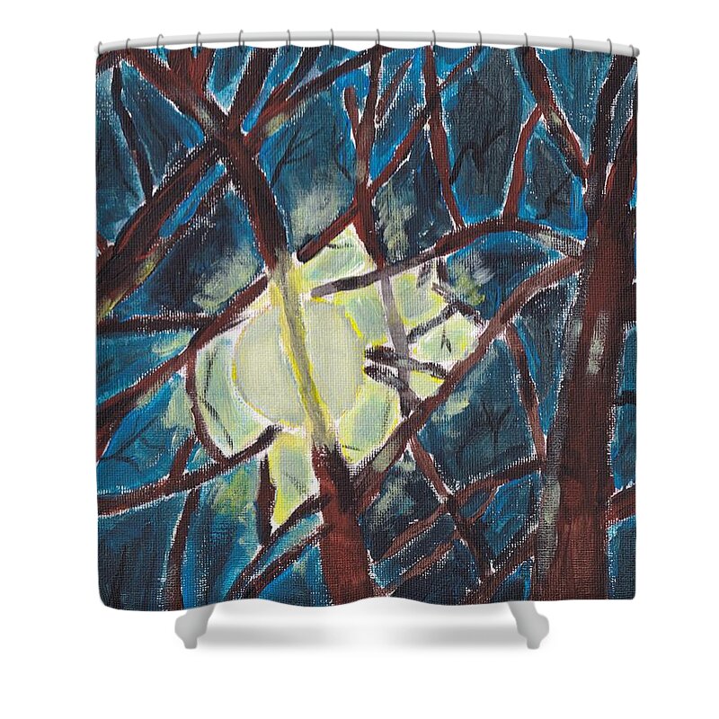 Acrylic Shower Curtain featuring the painting Moonlight through the Trees by Christopher Reed