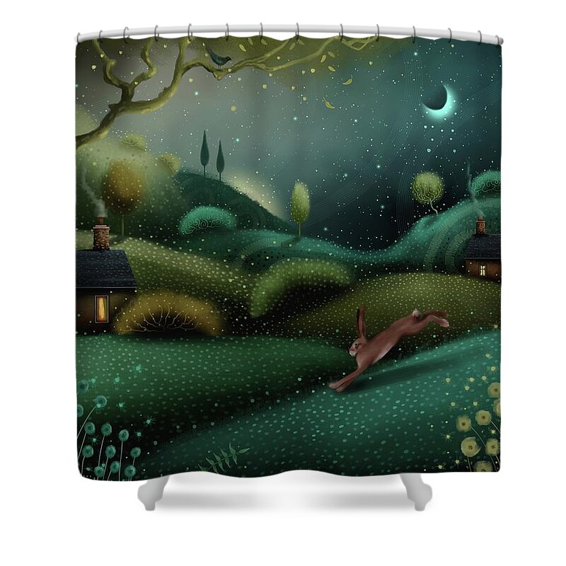 Landscape Art Shower Curtain featuring the painting Moonlight Dash by Joe Gilronan