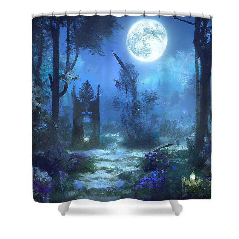 Digital Shower Curtain featuring the digital art Moonlit Garden by Beverly Read