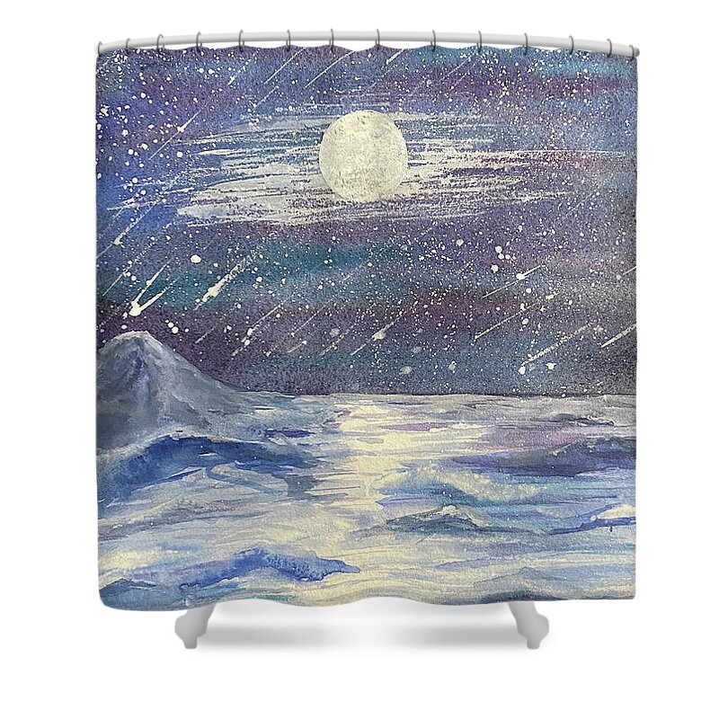 Moon Shower Curtain featuring the painting Moonlit Sea by Lisa Neuman