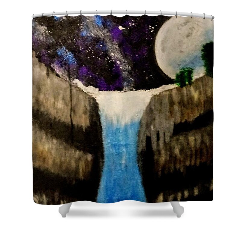 Moon Shower Curtain featuring the painting Moonlite Waterfall by Anna Adams