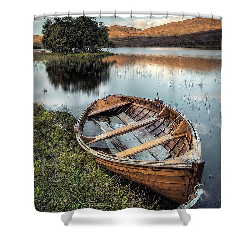 Loch Awe Shower Curtain featuring the photograph Moored on Loch Awe by Dave Bowman
