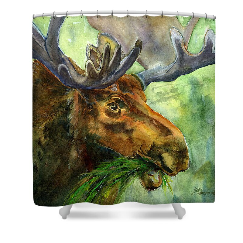 Moose Shower Curtain featuring the painting Moose Outside by Joan Chlarson