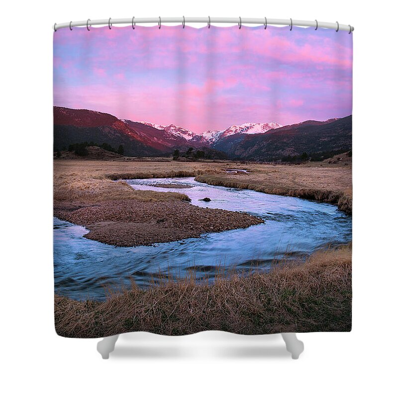 Rocky Mountain National Park Shower Curtain featuring the photograph Moraine Park Sunrise by Aaron Spong