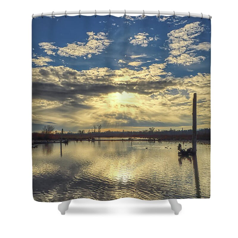 Sunrise Shower Curtain featuring the photograph Morning at the Pond by Loyd Towe Photography
