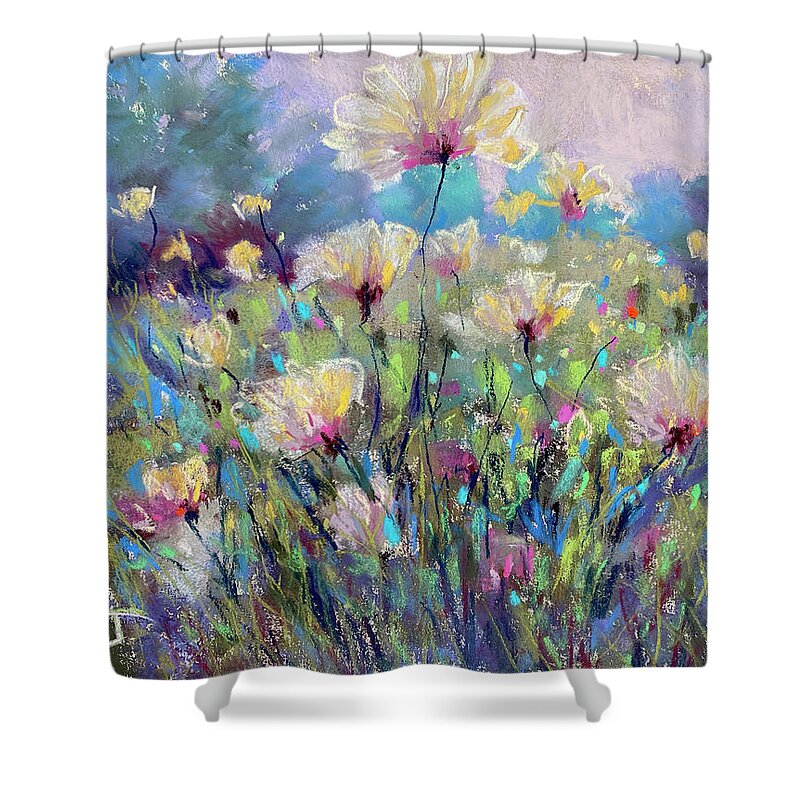 Colorful Flowers Shower Curtain featuring the painting Morning Celebration by Susan Jenkins