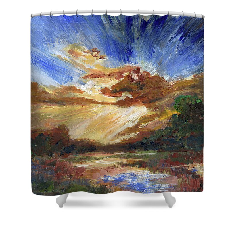 Marsh Shower Curtain featuring the painting Morning Glories by Randy Sprout