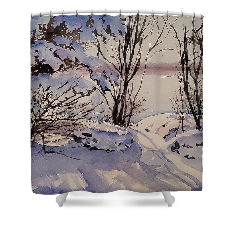 Landscape Shower Curtain featuring the painting Morning Glow by Sheila Romard