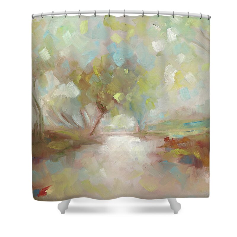 Landscape Shower Curtain featuring the painting Morning in Richmond Park by Roger Clarke
