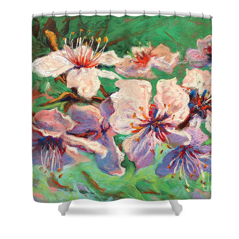 Spring Shower Curtain featuring the pastel Morning Light by Gayle Mangan Kassal