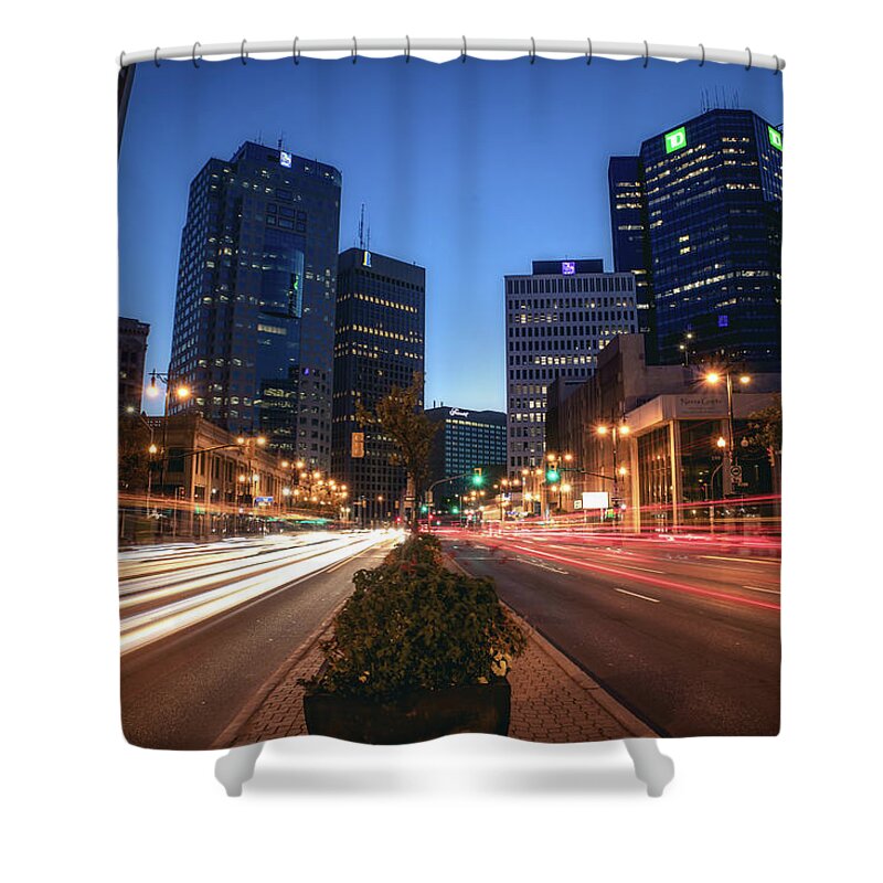 Winnipeg Shower Curtain featuring the photograph Morning rush in downtown Winnipeg by Jay Smith