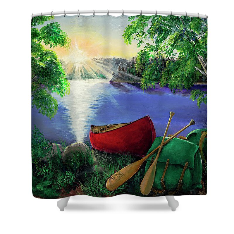 Canoe Shower Curtain featuring the digital art Morning Sun by Joe Baltich