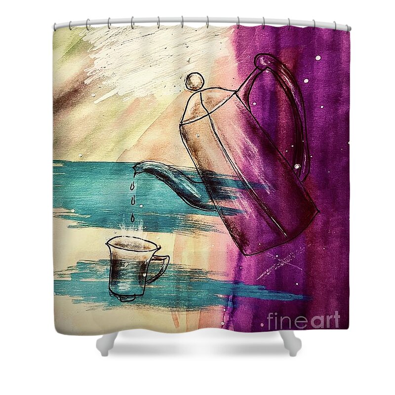 Coffee Shower Curtain featuring the mixed media Mornings by Elizabeth Gyles Johnson