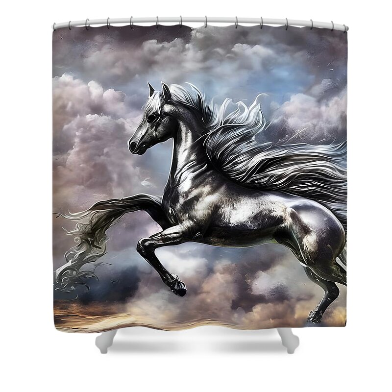 Digital Horse Silver Morphing Shower Curtain featuring the digital art Morphing by Beverly Read