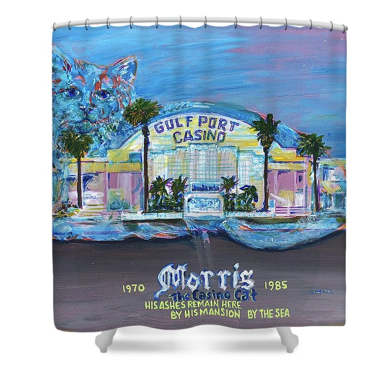 Gulfport Shower Curtain featuring the painting Morris - the Casino Cat by Jonathan Morrill