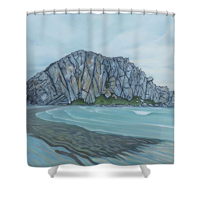 Morro Rock Shower Curtain featuring the painting Morro Rock by Whitney Palmer