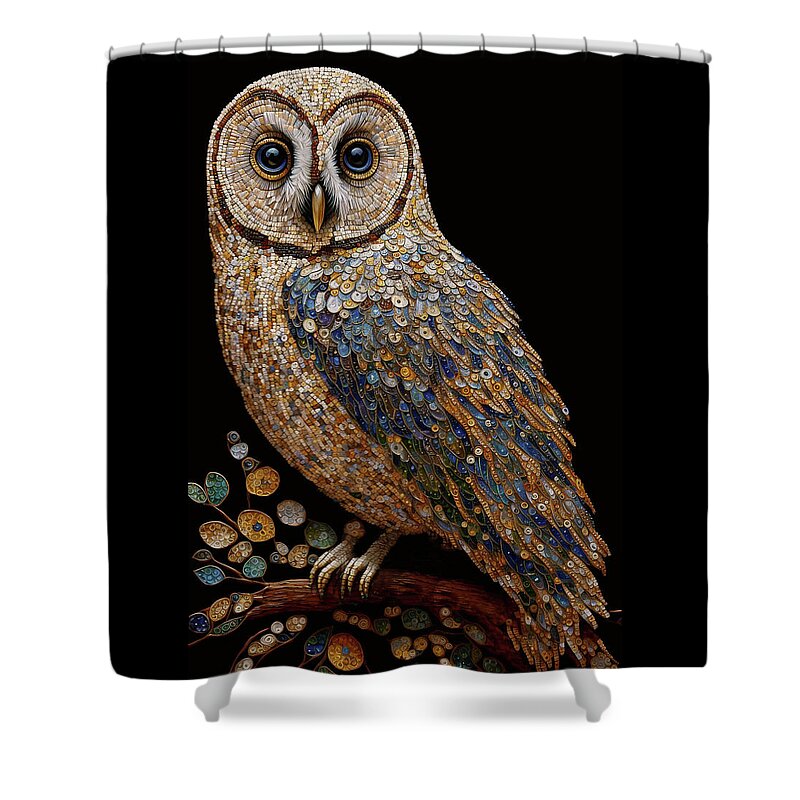 Owls Shower Curtain featuring the digital art Mosaic Owl by Peggy Collins