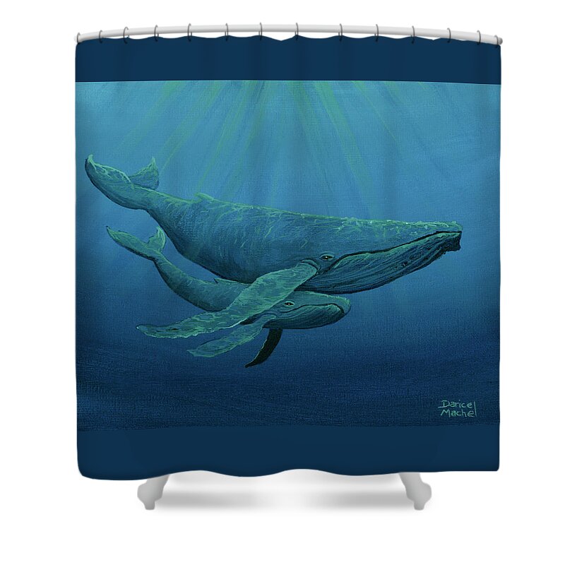 Animal Shower Curtain featuring the painting Mother and Baby Humpback by Darice Machel McGuire