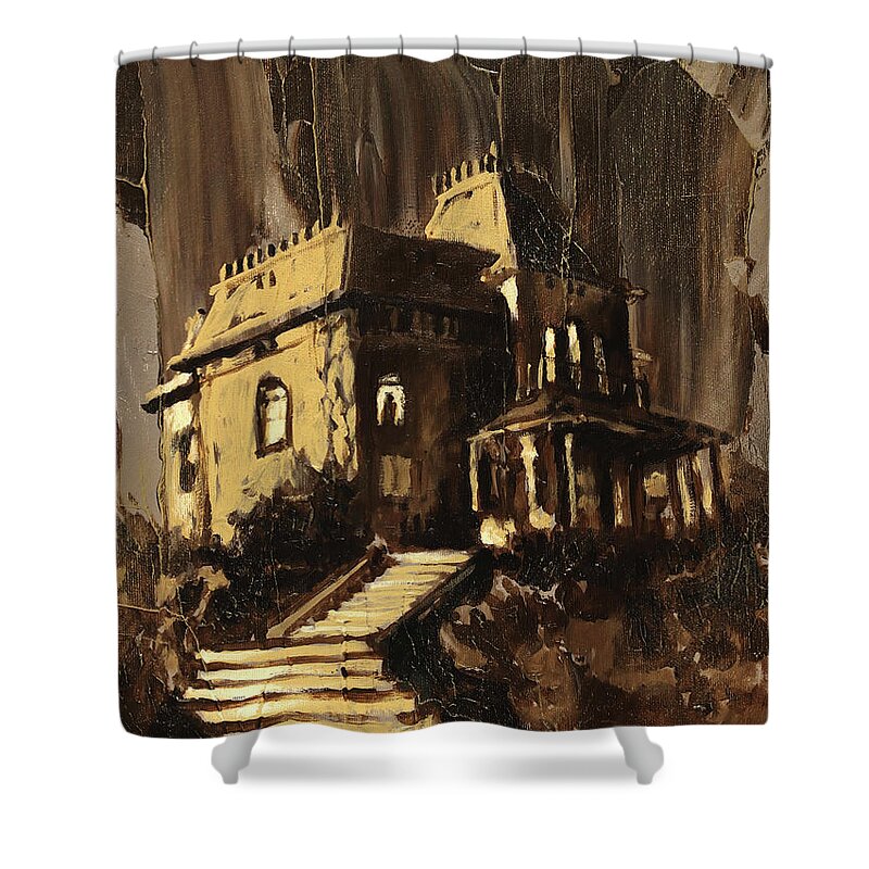 Psycho Shower Curtain featuring the painting Mother is Home by Sv Bell