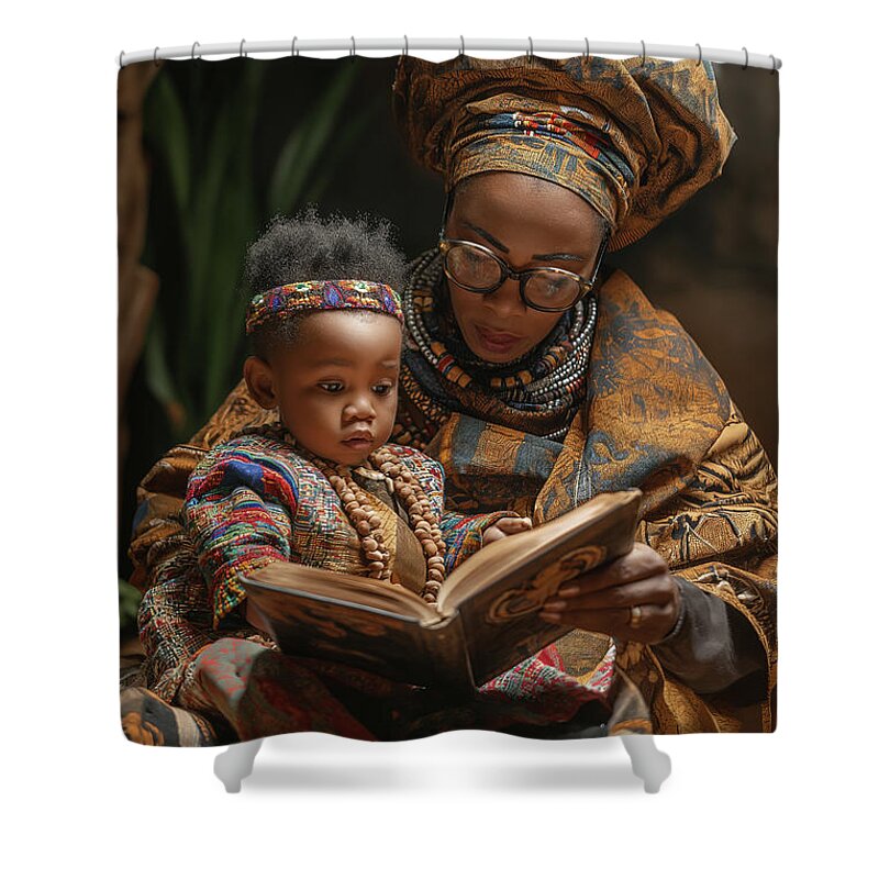Childhood Shower Curtain featuring the digital art Mother reads a story by William Ladson