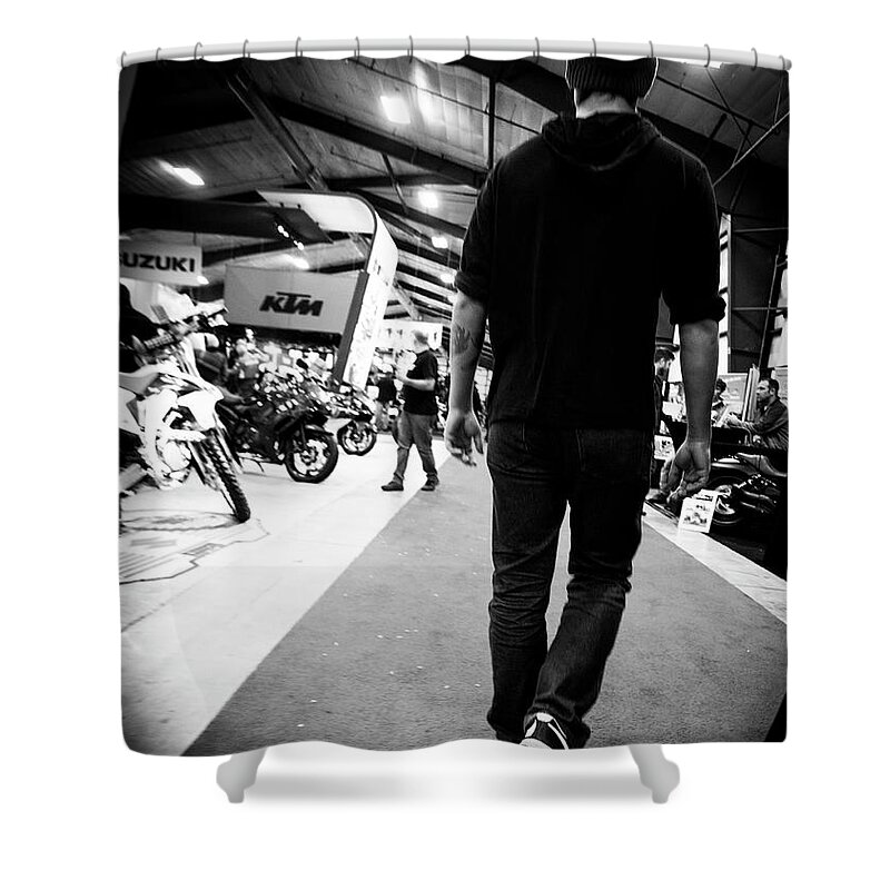 Connor Shower Curtain featuring the photograph Motorcycle show by Jim Whitley