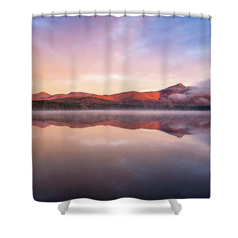 52 With A View Shower Curtain featuring the photograph Mount Chocorua Autumn Mist by Jeff Sinon
