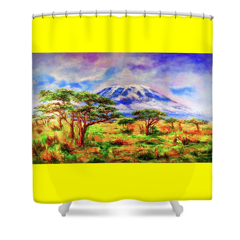Africa Shower Curtain featuring the painting Mount Kilimanjaro Tanzania by Sher Nasser Artist