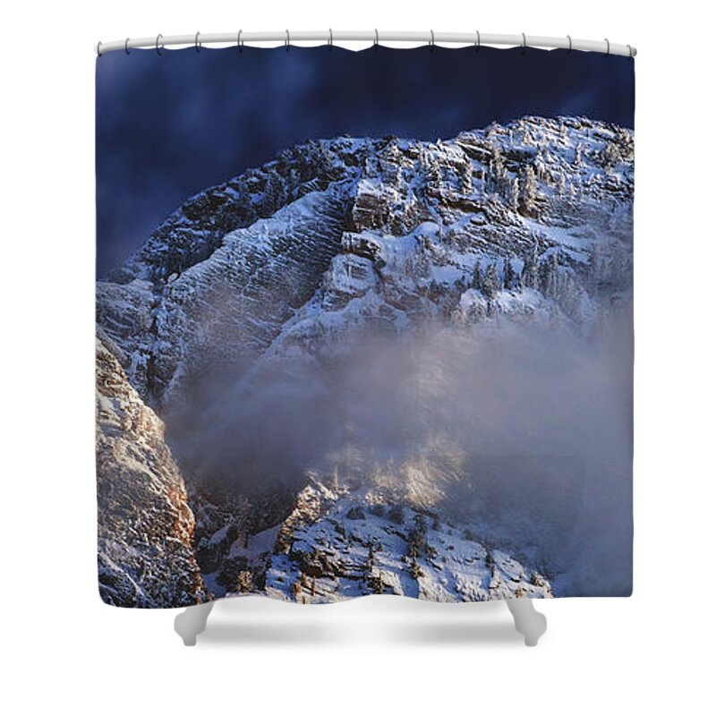 Mount Shower Curtain featuring the photograph Mount Olympus - Blue Panorama by Abbie Matthews