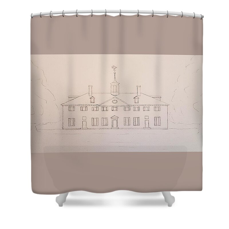 Sketch Shower Curtain featuring the drawing Mount Vernon by John Klobucher