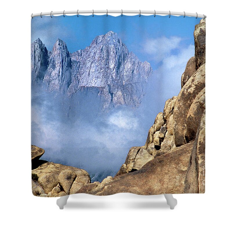 North America Shower Curtain featuring the photograph Mount Whitney Clearing Storm Eastern Sierras California by Dave Welling