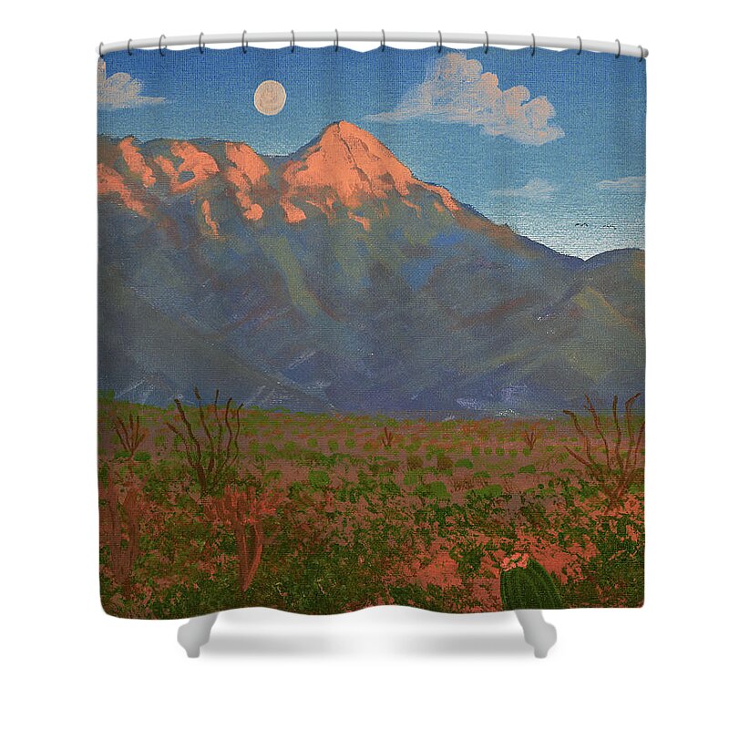 Arizona Shower Curtain featuring the painting Mount Wrightson Moon, Green Valley AZ by Chance Kafka