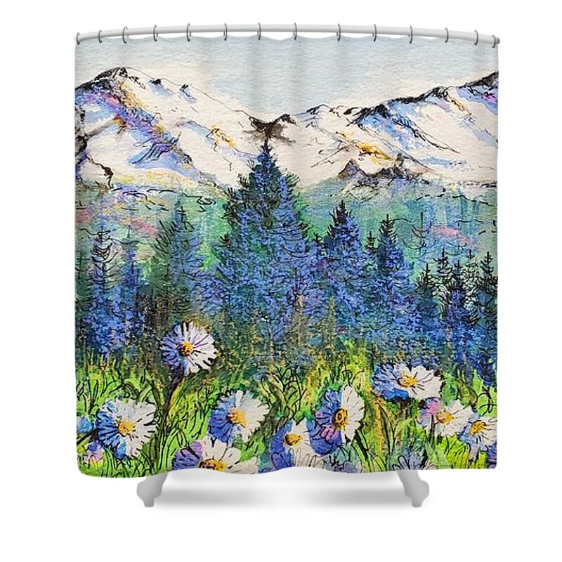 Mountains Shower Curtain featuring the painting Mountain Blues by Diane Phalen