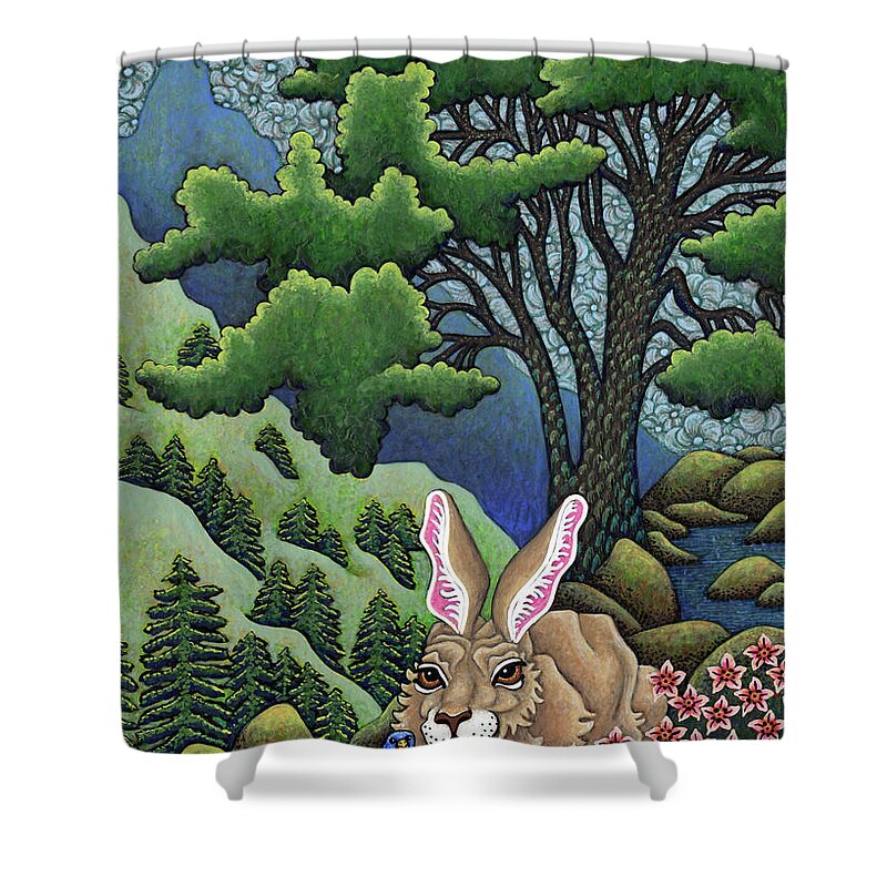 Hare Shower Curtain featuring the painting Mountain Crest Meeting by Amy E Fraser