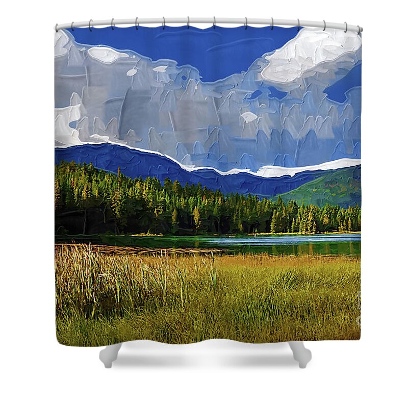 Hidden-lake Shower Curtain featuring the digital art Mountain Lake by Kirt Tisdale