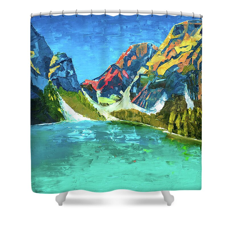 Mountain Shower Curtain featuring the painting Mountain Lake by Mark Ross