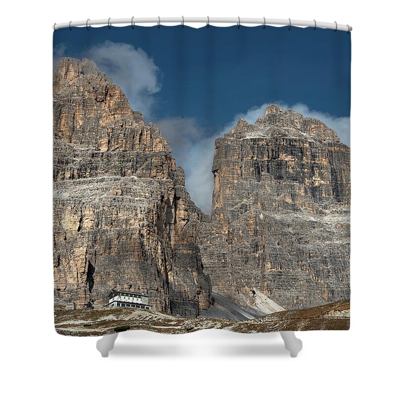 Dolomite Shower Curtain featuring the photograph Mountain landscape of the picturesque Dolomites at Tre Cime area by Michalakis Ppalis