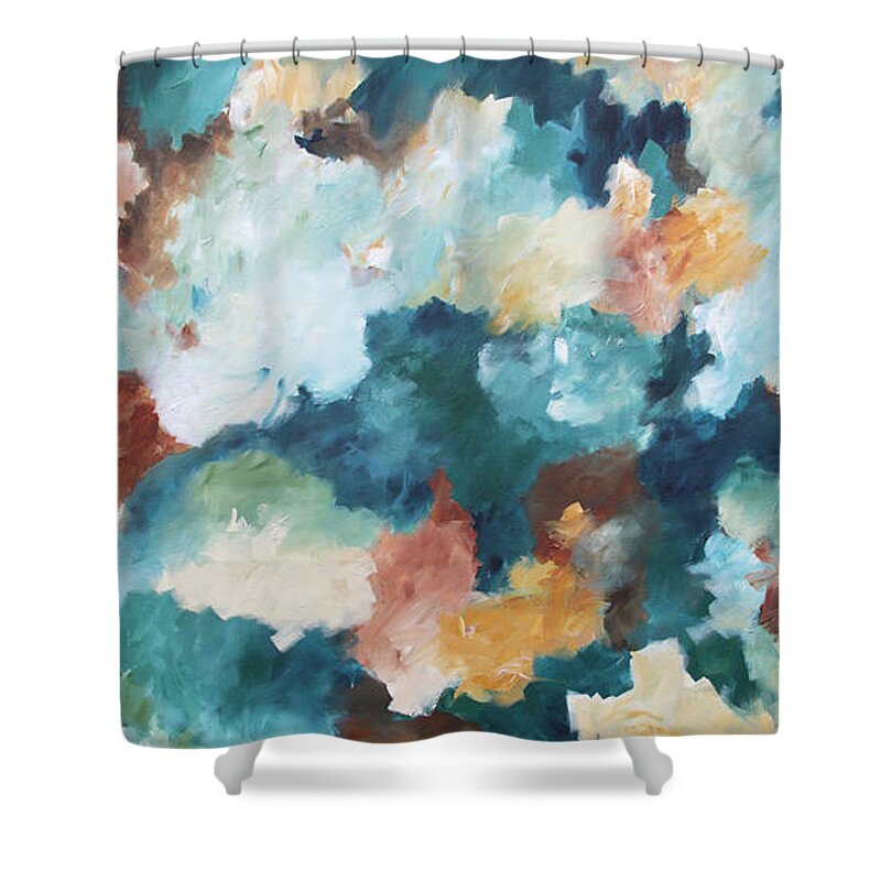 Blue Shower Curtain featuring the painting Mountain Leaves by Katrina Nixon