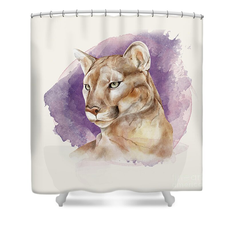 Mountain Lion Shower Curtain featuring the painting Mountain Lion by Garden Of Delights