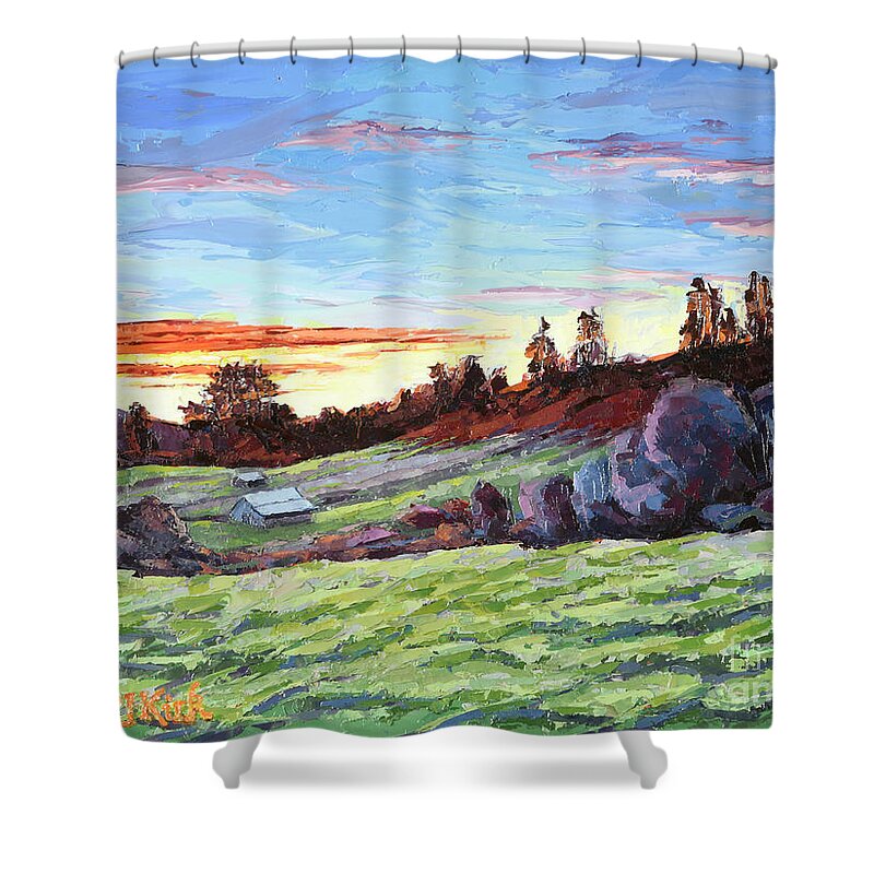 Oil Painting Shower Curtain featuring the painting Mountain Meadow by PJ Kirk