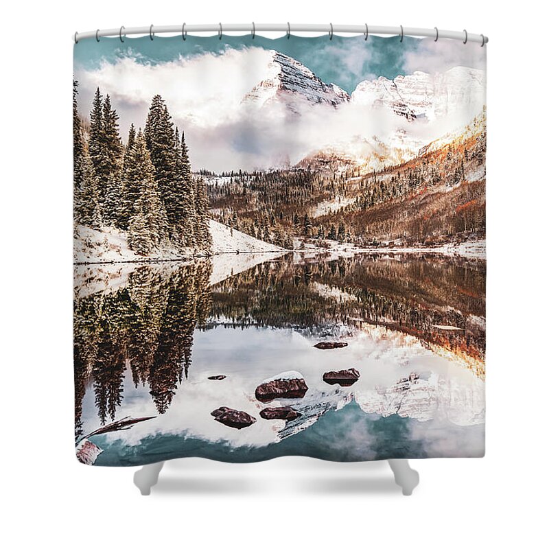 Maroon Bells Shower Curtain featuring the photograph Mountain Peak Landscape of Maroon Bells - Aspen Colorado by Gregory Ballos