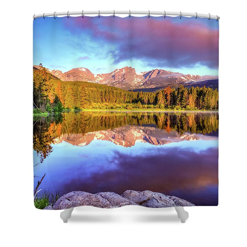 Rocky Mountains Shower Curtain featuring the photograph Mountain Peaks Over Sprague Lake - Rocky Mountain National Park by Gregory Ballos