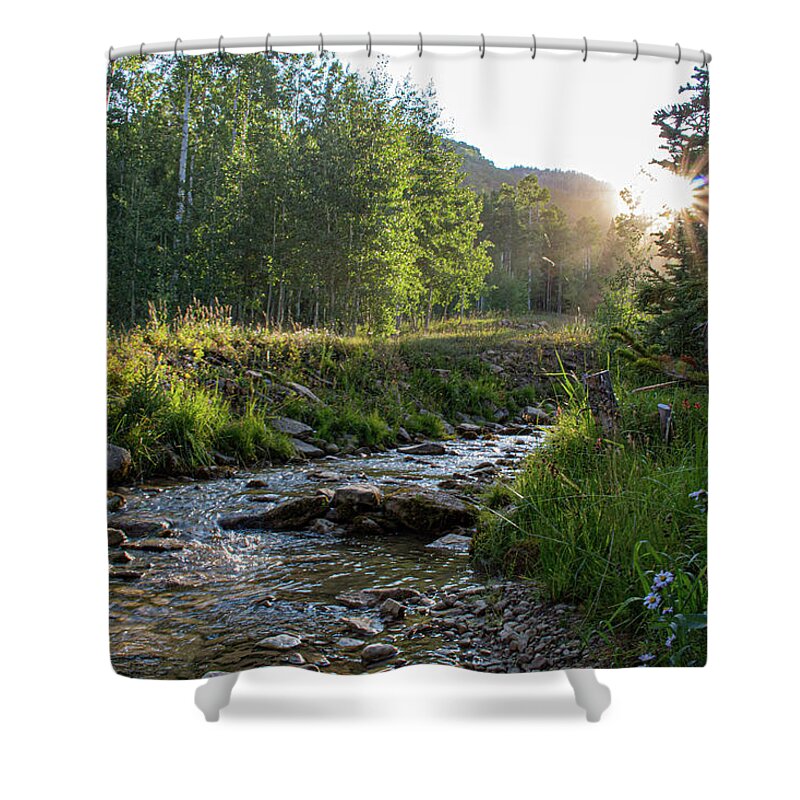 Recreation Shower Curtain featuring the photograph Mountain Stream at Sunrise by K Bradley Washburn