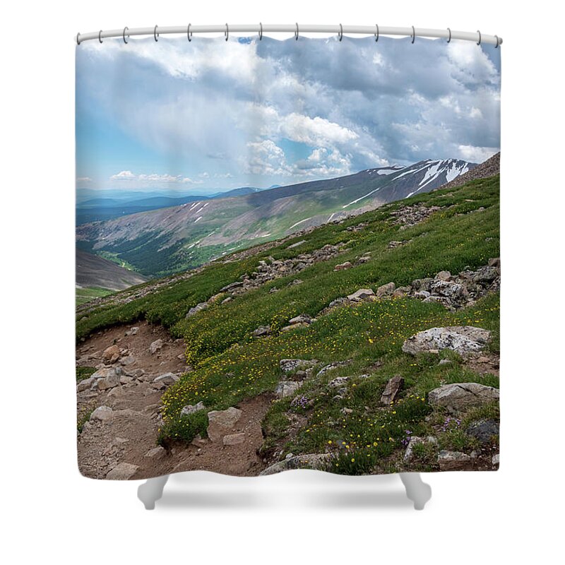 No People Shower Curtain featuring the photograph Mountain Valley View by Nathan Wasylewski