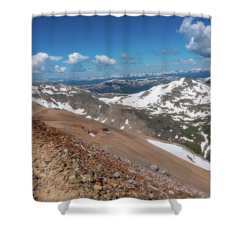 No People Shower Curtain featuring the photograph Mountain View Hiking by Nathan Wasylewski