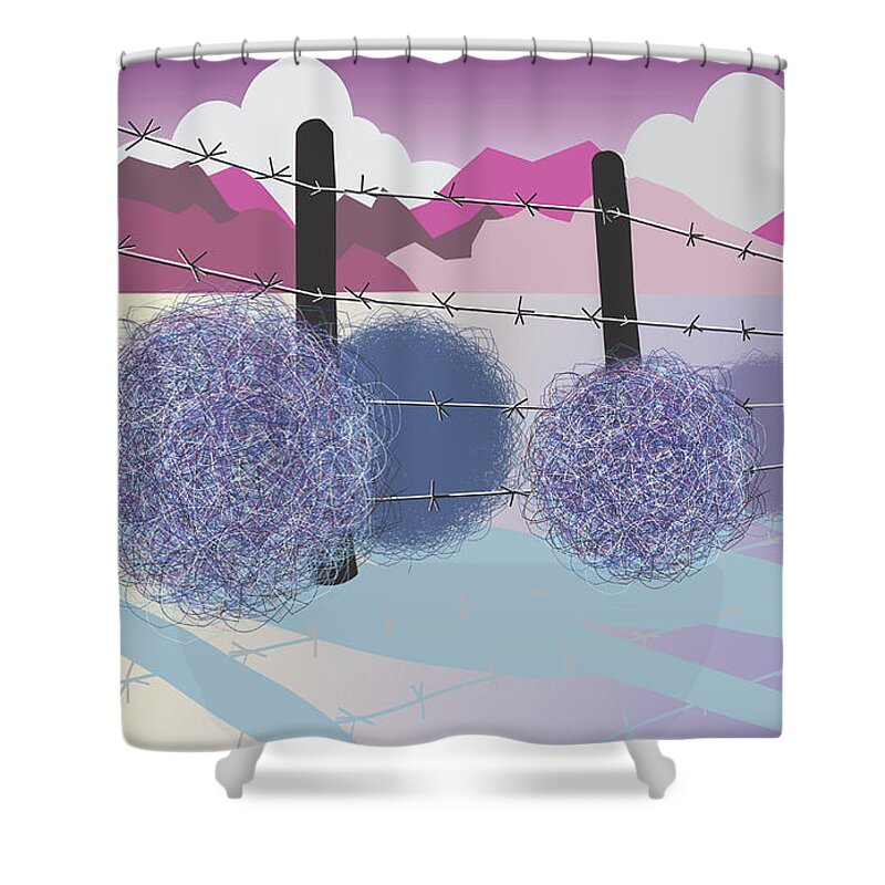 Landscape Shower Curtain featuring the digital art Mountain Vista by Ted Clifton