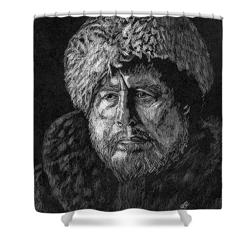 Mountainman Shower Curtain featuring the drawing Mountainman by Quwatha Valentine