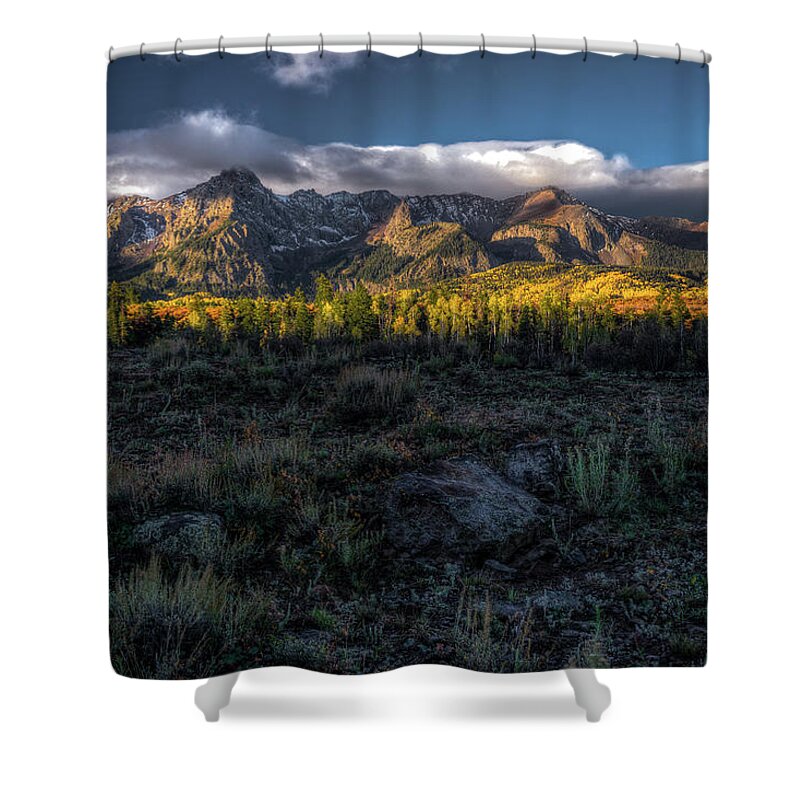 Clouds Shower Curtain featuring the photograph Mountains at Sunrise - 0381 by Jerry Owens