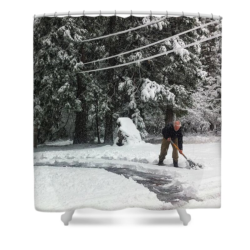 Photograph Snow Shovel Shoveling Shower Curtain featuring the photograph Moving Snow by Beverly Read